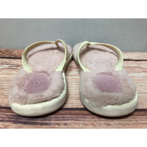 UGG Cream Pink Lined Fuzzy Shearling Flip Flops Sandals Womens 8 (8m44) - Picture 9 of 10